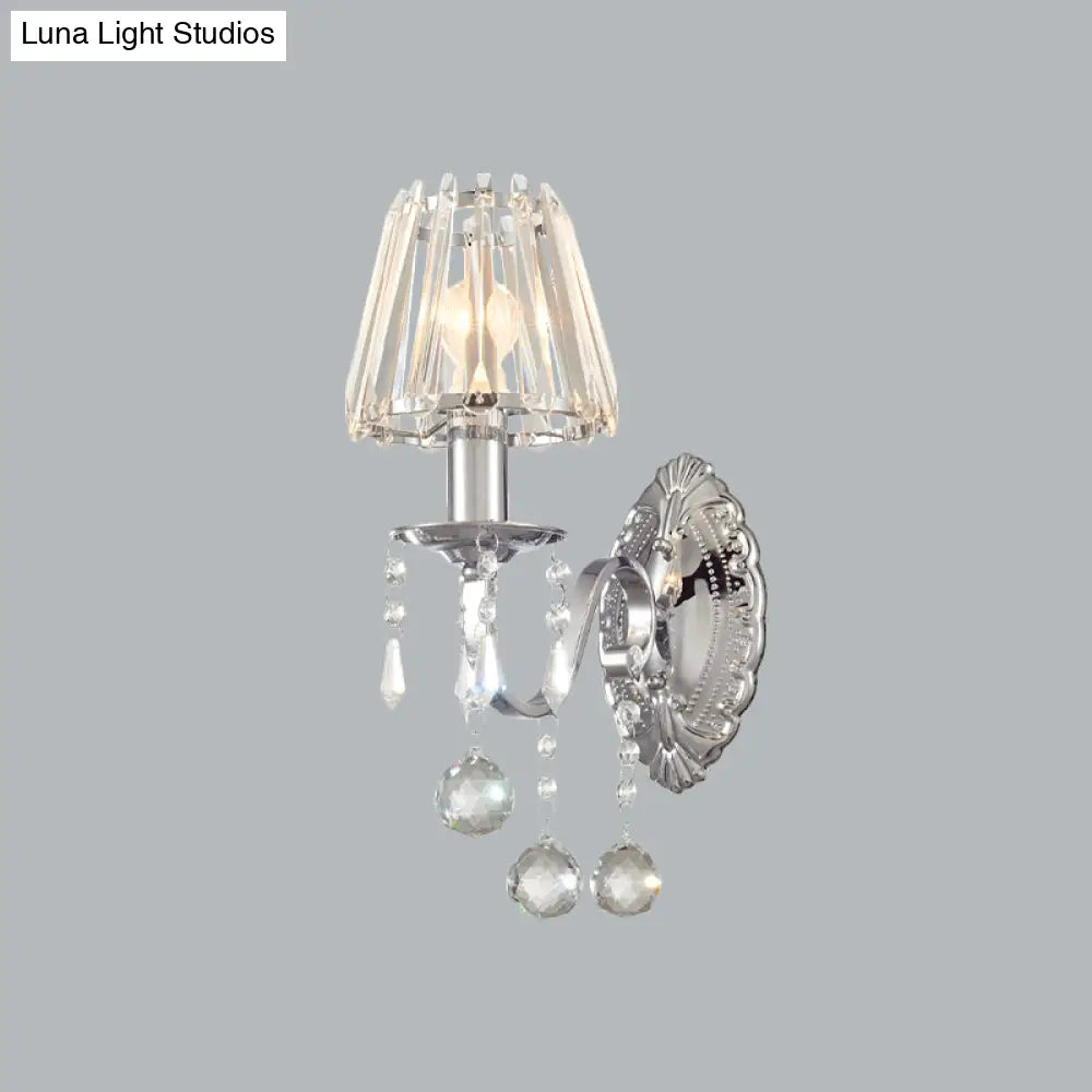 Contemporary Crystal Cone Wall Light Kit - Chrome Sconce with Drops, 1/2-Light Fixture