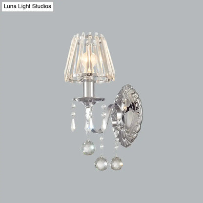 Contemporary Crystal Cone Wall Light Kit - Chrome Sconce with Drops, 1/2-Light Fixture