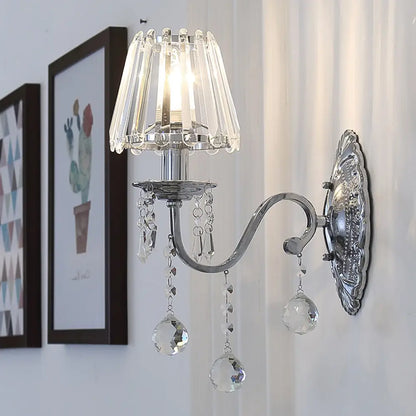 Contemporary Crystal Cone Wall Light Kit - Chrome Sconce with Drops, 1/2-Light Fixture