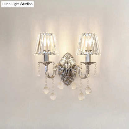 Contemporary Crystal Cone Wall Light Kit - Chrome Sconce with Drops, 1/2-Light Fixture