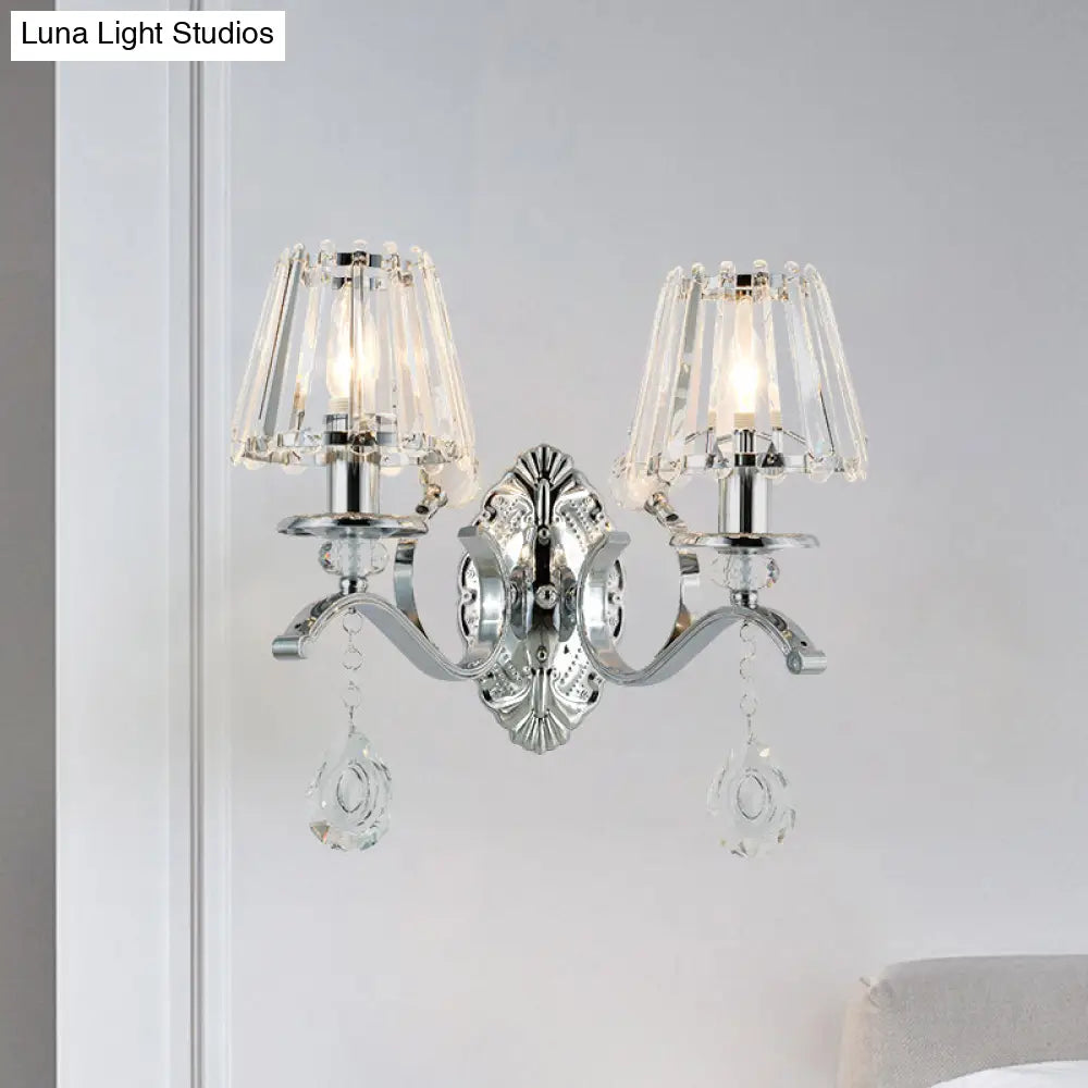 Aplique de pared cónico de cristal contemporáneo DecorBites™ - Iluminación plateada de 2 luces para sala de estar
