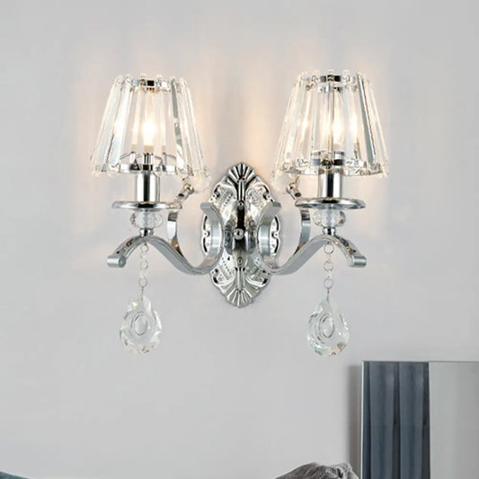 Aplique de pared cónico de cristal contemporáneo DecorBites™ - Iluminación plateada de 2 luces para sala de estar