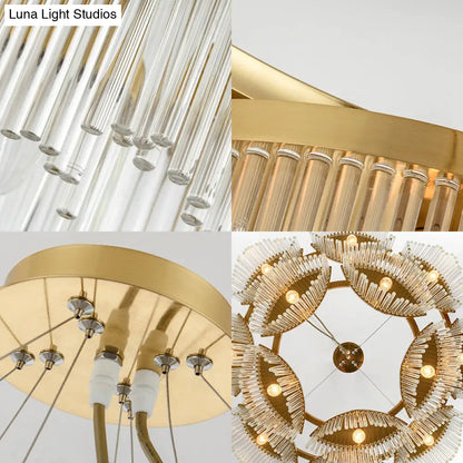 Lámpara de techo colgante contemporánea con cortina de cristal y 5 cabezales de cristal transparente para salón.