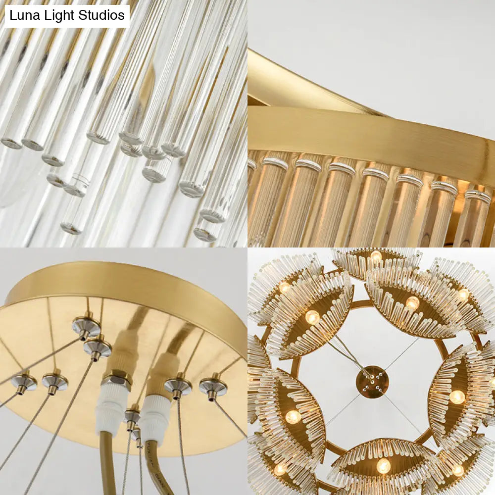 Lámpara de techo colgante contemporánea con cortina de cristal y 5 cabezales de cristal transparente para salón.