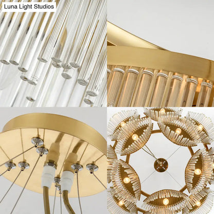 Lámpara de techo colgante contemporánea con cortina de cristal y 5 cabezales de cristal transparente para salón.