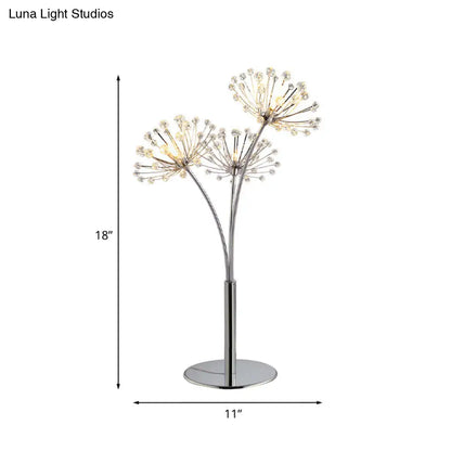 Lámpara de mesa contemporánea de cristal con forma de diente de león - Plateada, 1 luz, para mesita de noche.