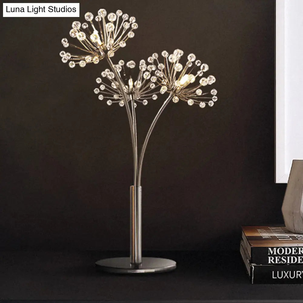 Lámpara de mesa contemporánea de cristal con forma de diente de león - Plateada, 1 luz, para mesita de noche.