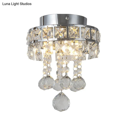 DecorBites™ DecorBites™ Contemporary Crystal Draping Ceiling Fixture: Ring Frame Silver Semi Flush Light