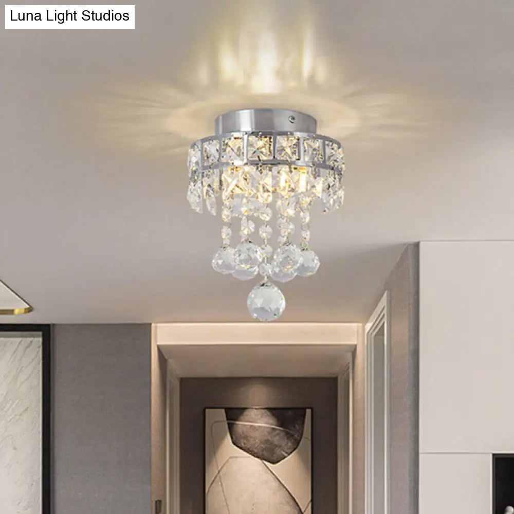 DecorBites™ DecorBites™ Contemporary Crystal Draping Ceiling Fixture: Ring Frame Silver Semi Flush Light