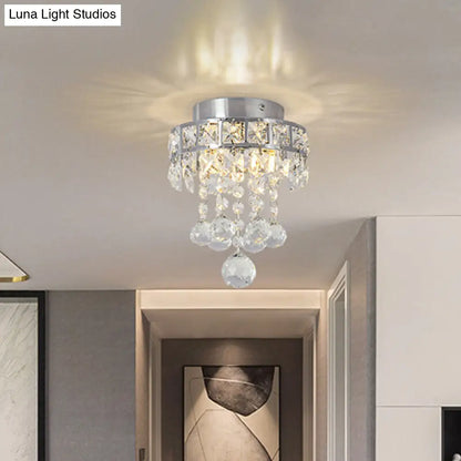 DecorBites™ DecorBites™ Contemporary Crystal Draping Ceiling Fixture: Ring Frame Silver Semi Flush Light