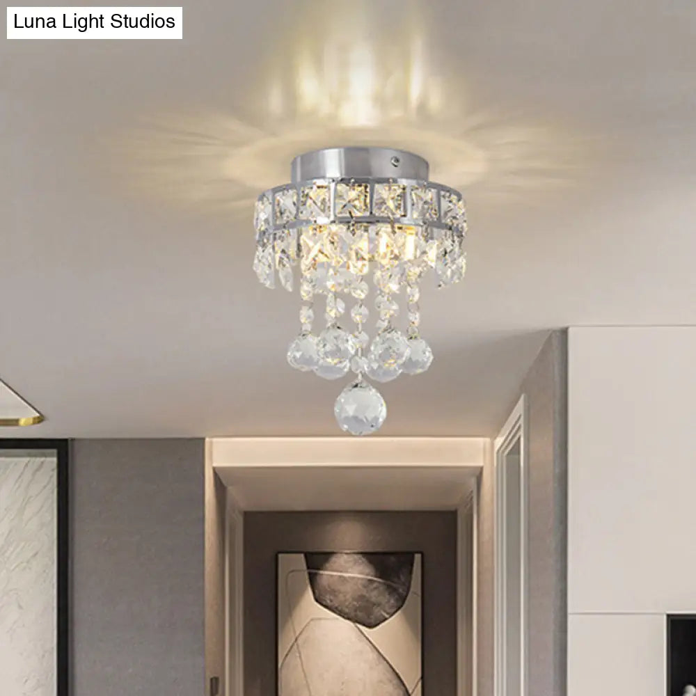 DecorBites™ DecorBites™ Contemporary Crystal Draping Ceiling Fixture: Ring Frame Silver Semi Flush Light