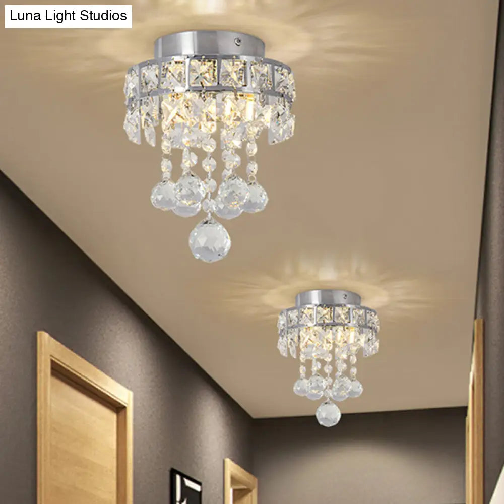 DecorBites™ DecorBites™ Contemporary Crystal Draping Ceiling Fixture: Ring Frame Silver Semi Flush Light
