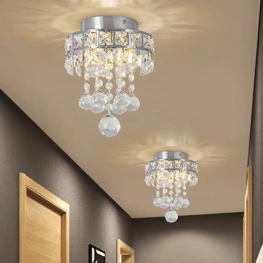 DecorBites™ DecorBites™ Contemporary Crystal Draping Ceiling Fixture: Ring Frame Silver Semi Flush Light