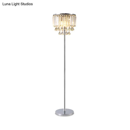 Contemporary Crystal Draping Floor Lamp - Sleek Chrome Finish | Ideal for Great Room Reading