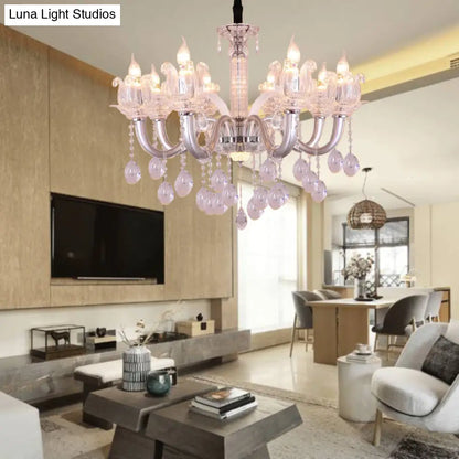 Lámpara colgante contemporánea de cristal con forma de candelabro - 6/8 cabezales, 23,5"/31,5" de ancho, colgante plateado