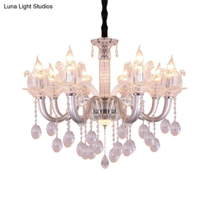 Lámpara colgante contemporánea de cristal con forma de candelabro - 6/8 cabezales, 23,5"/31,5" de ancho, colgante plateado