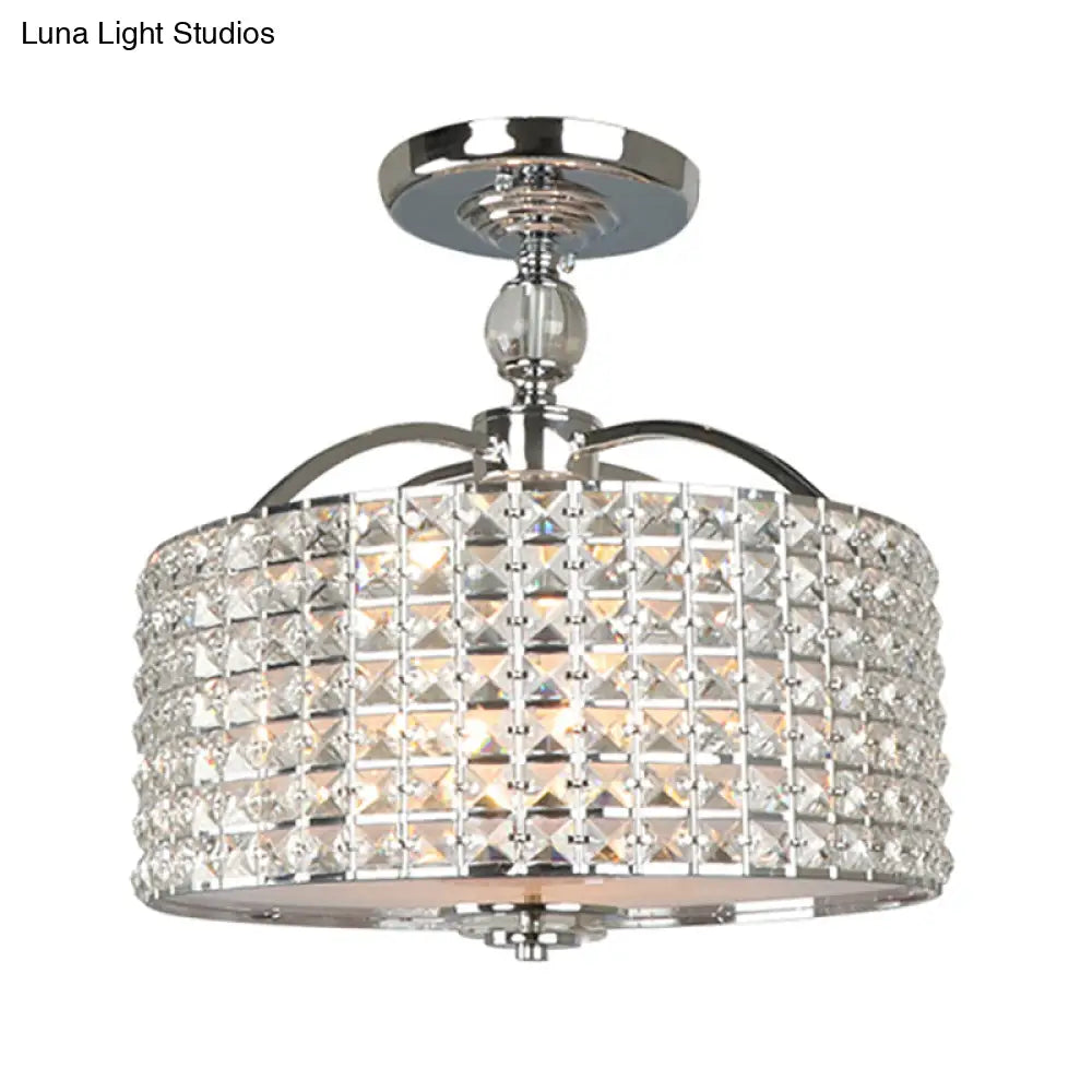 Lámpara de techo contemporánea DecorBites™ con forma de tambor de cristal - 3 luces - Cromo/Negro, montaje semiempotrado