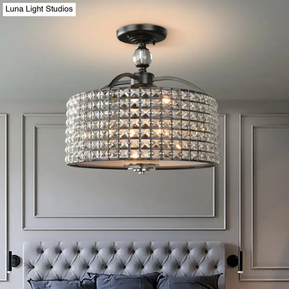 Lámpara de techo contemporánea DecorBites™ con forma de tambor de cristal - 3 luces - Cromo/Negro, montaje semiempotrado