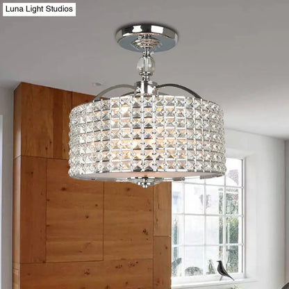 Lámpara de techo contemporánea DecorBites™ con forma de tambor de cristal - 3 luces - Cromo/Negro, montaje semiempotrado