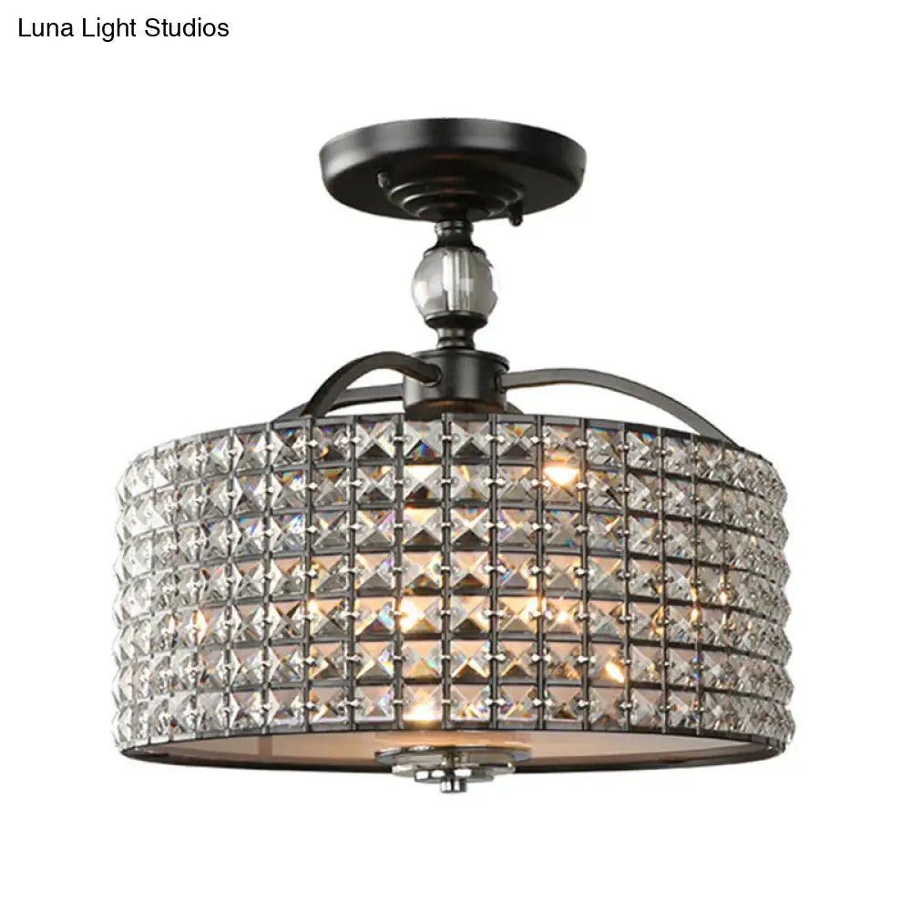 Lámpara de techo contemporánea DecorBites™ con forma de tambor de cristal - 3 luces - Cromo/Negro, montaje semiempotrado