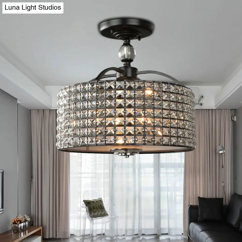 Lámpara de techo contemporánea DecorBites™ con forma de tambor de cristal - 3 luces - Cromo/Negro, montaje semiempotrado