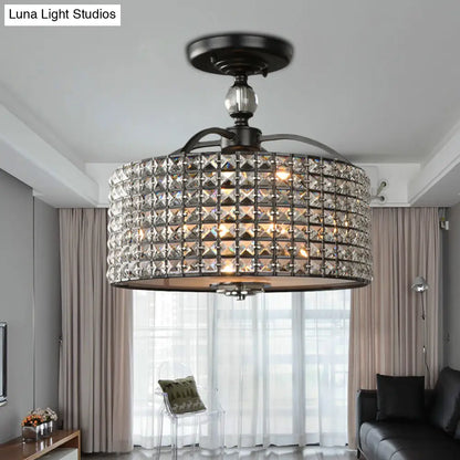 Lámpara de techo contemporánea DecorBites™ con forma de tambor de cristal - 3 luces - Cromo/Negro, montaje semiempotrado