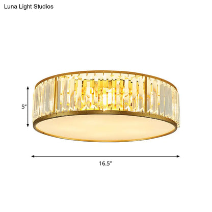 DecorBites™ DecorBites™ Contemporary Crystal Drum Flush Mount Ceiling Light, Gold Finish, 3/4/5 Lights, Sizes 12.5"/16.5"/20.5" for Bedroom