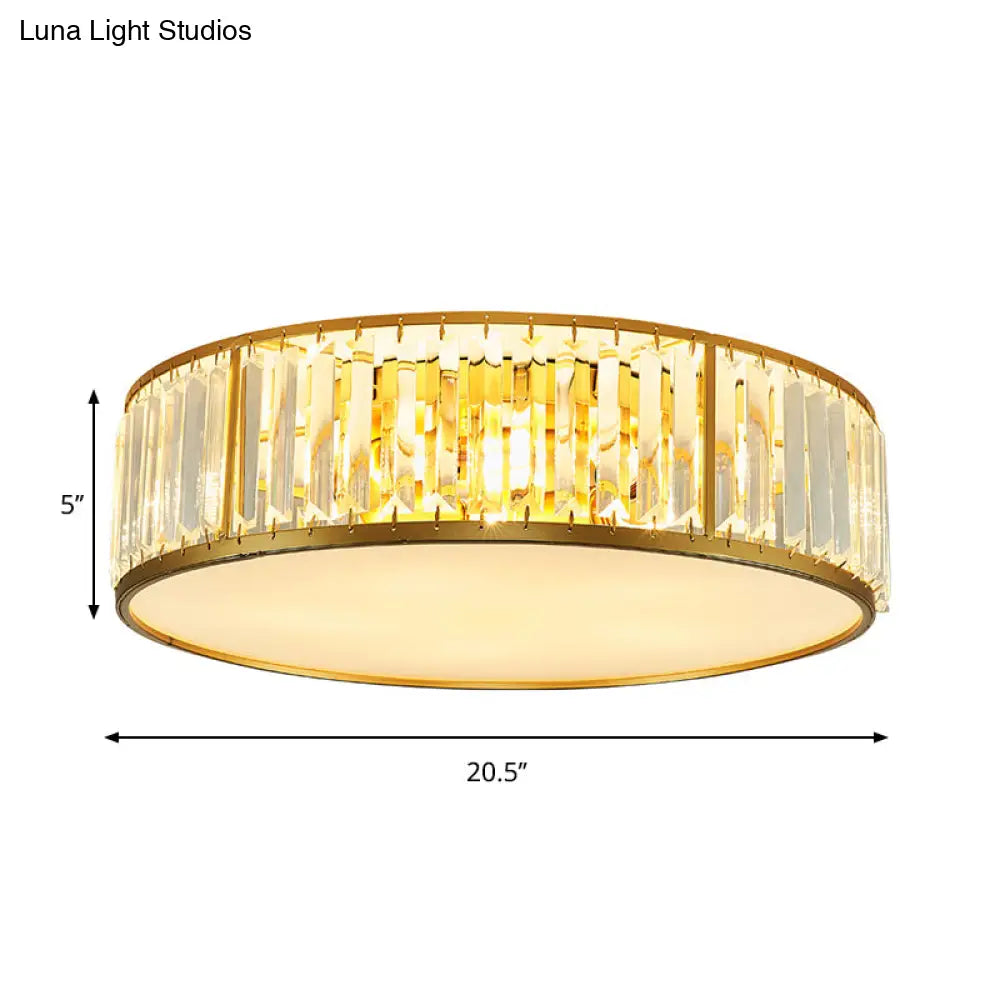 DecorBites™ DecorBites™ Contemporary Crystal Drum Flush Mount Ceiling Light, Gold Finish, 3/4/5 Lights, Sizes 12.5"/16.5"/20.5" for Bedroom