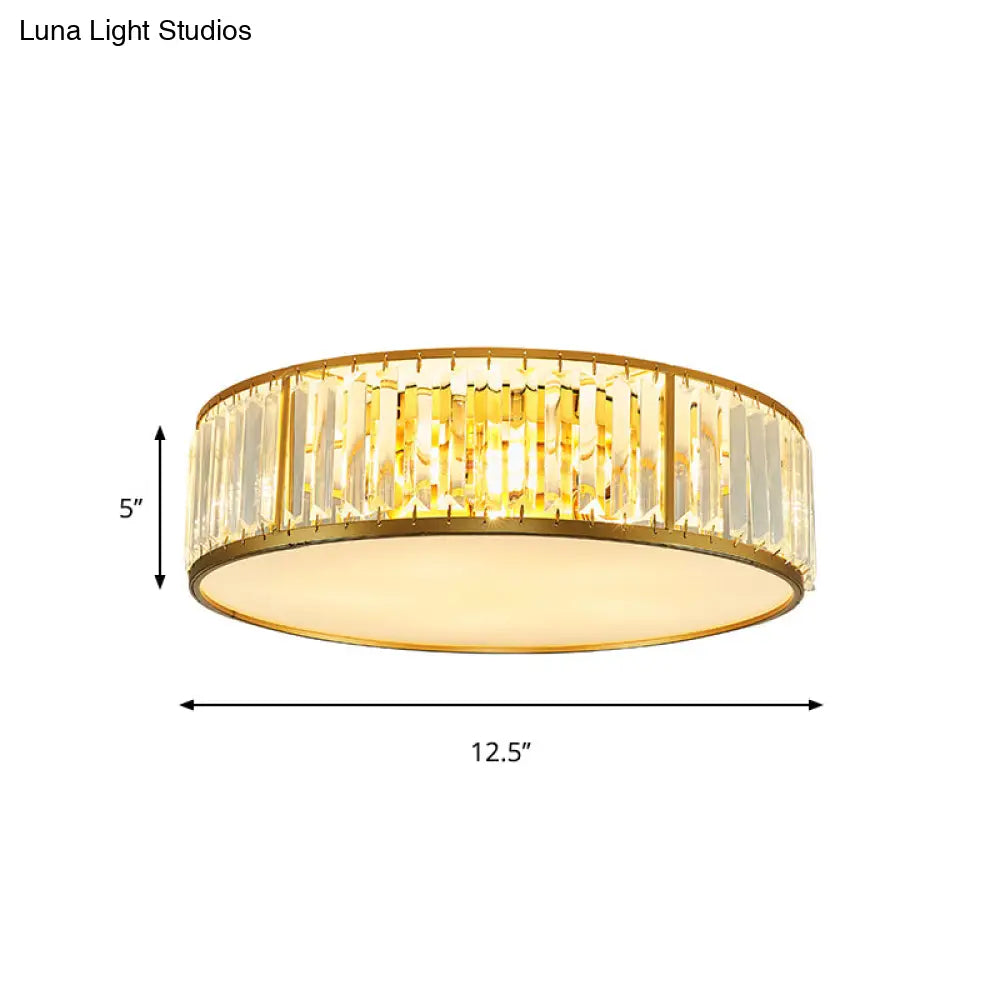DecorBites™ DecorBites™ Contemporary Crystal Drum Flush Mount Ceiling Light, Gold Finish, 3/4/5 Lights, Sizes 12.5"/16.5"/20.5" for Bedroom
