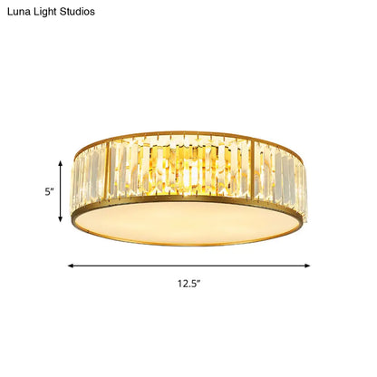 DecorBites™ DecorBites™ Contemporary Crystal Drum Flush Mount Ceiling Light, Gold Finish, 3/4/5 Lights, Sizes 12.5"/16.5"/20.5" for Bedroom