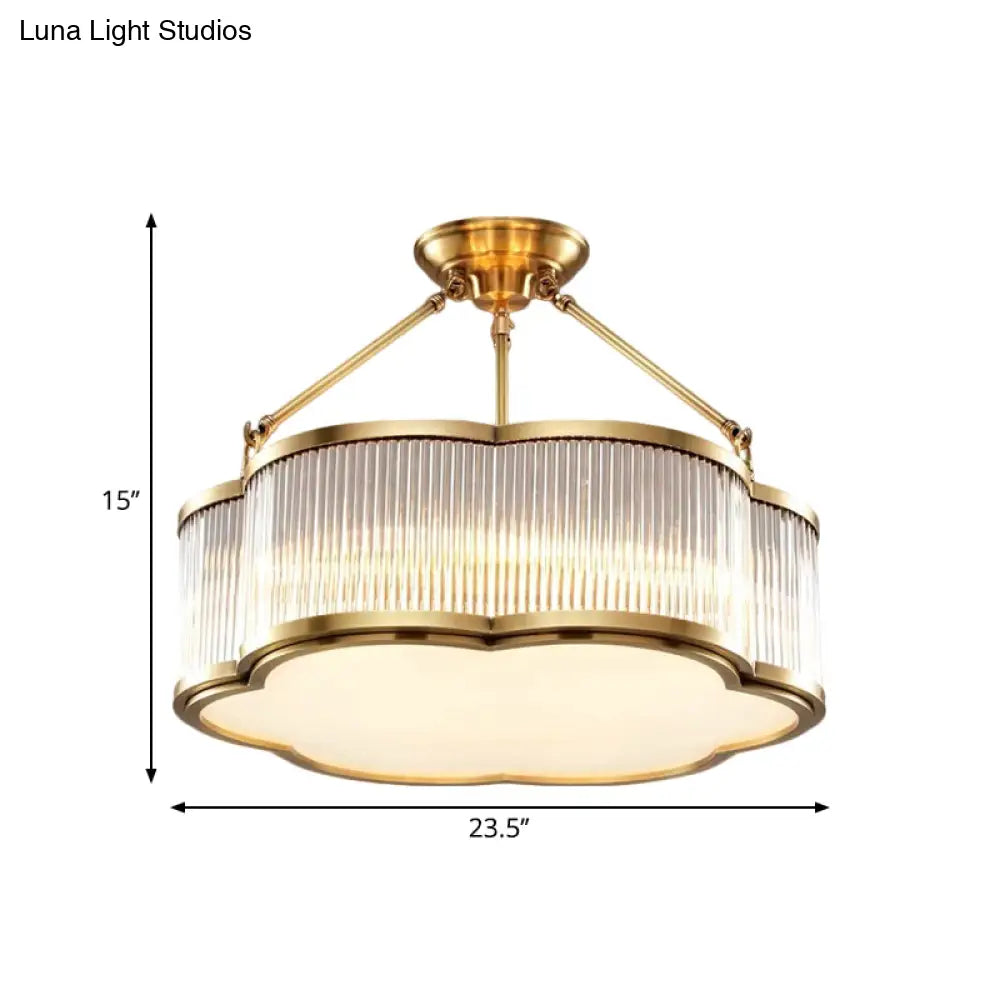 DecorBites™ DecorBites™ Contemporary Crystal Floral Semi Flush Ceiling Lamp in Gold - 19.5"/23.5" Wide, 5/6 Heads