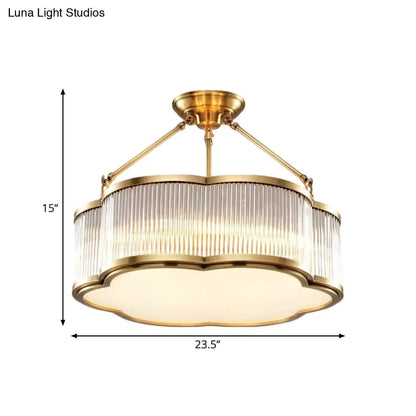 DecorBites™ DecorBites™ Contemporary Crystal Floral Semi Flush Ceiling Lamp in Gold - 19.5"/23.5" Wide, 5/6 Heads
