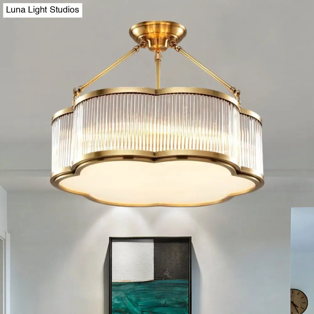 DecorBites™ DecorBites™ Contemporary Crystal Floral Semi Flush Ceiling Lamp in Gold - 19.5"/23.5" Wide, 5/6 Heads