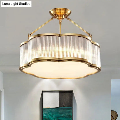DecorBites™ DecorBites™ Contemporary Crystal Floral Semi Flush Ceiling Lamp in Gold - 19.5"/23.5" Wide, 5/6 Heads