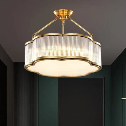 DecorBites™ DecorBites™ Contemporary Crystal Floral Semi Flush Ceiling Lamp in Gold - 19.5"/23.5" Wide, 5/6 Heads