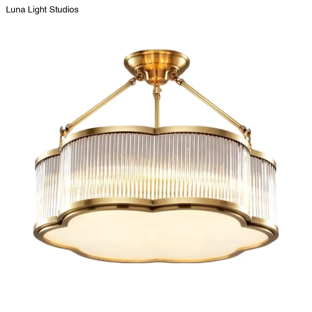 DecorBites™ DecorBites™ Contemporary Crystal Floral Semi Flush Ceiling Lamp in Gold - 19.5"/23.5" Wide, 5/6 Heads