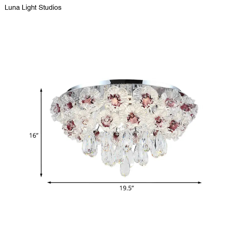 DecorBites™ DecorBites™ Contemporary Crystal Flower Ceiling Lamp - 3-Light Flushmount Lighting for Living Room