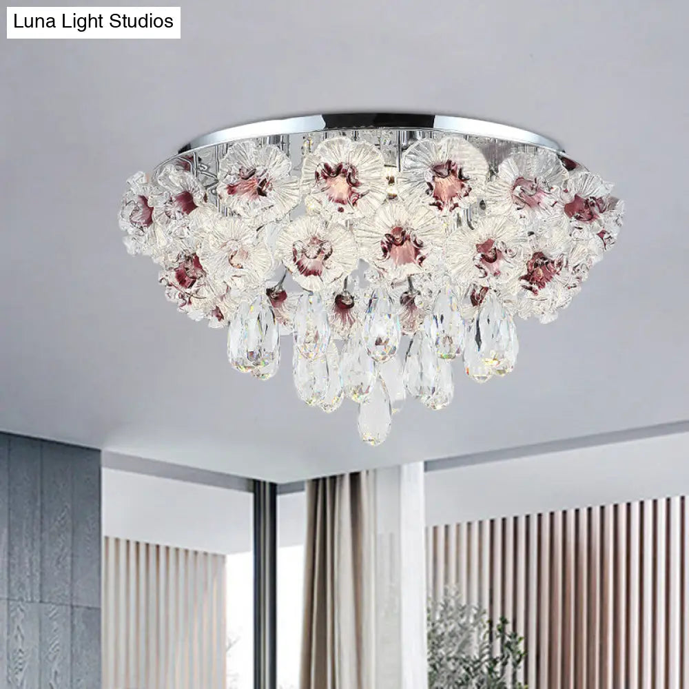 DecorBites™ DecorBites™ Contemporary Crystal Flower Ceiling Lamp - 3-Light Flushmount Lighting for Living Room