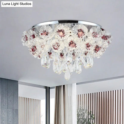 DecorBites™ DecorBites™ Contemporary Crystal Flower Ceiling Lamp - 3-Light Flushmount Lighting for Living Room