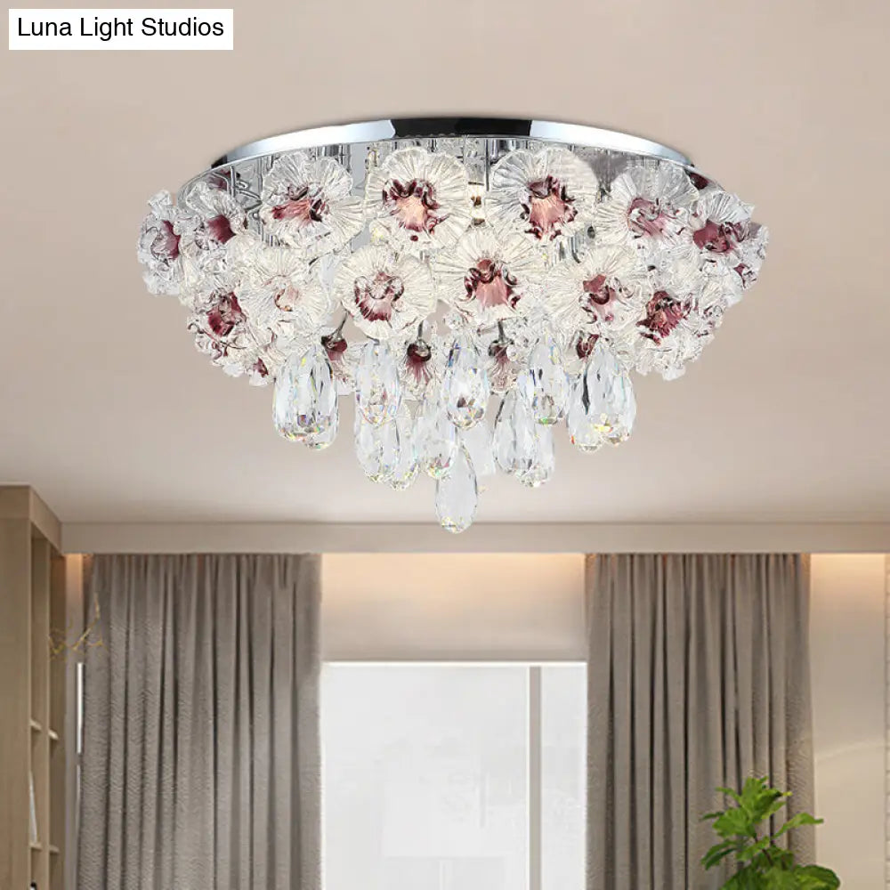 DecorBites™ DecorBites™ Contemporary Crystal Flower Ceiling Lamp - 3-Light Flushmount Lighting for Living Room
