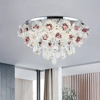 DecorBites™ DecorBites™ Contemporary Crystal Flower Ceiling Lamp - 3-Light Flushmount Lighting for Living Room