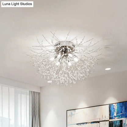 DecorBites™ DecorBites™ Contemporary Crystal Flush Mount Lamp - Silver/Gold, Warm Light - 6/8 Lights - Bedroom Ceiling Fixture - 23.5"/27.5" W