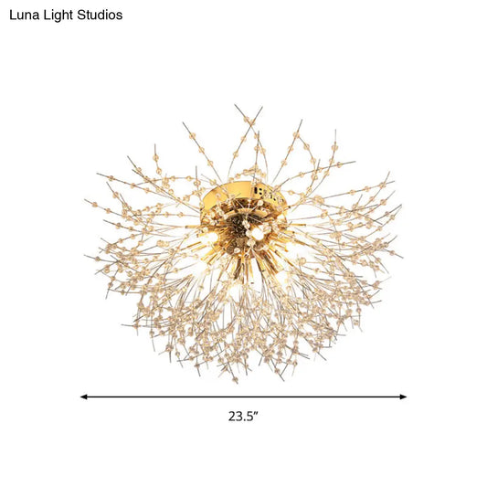 DecorBites™ DecorBites™ Contemporary Crystal Flush Mount Lamp - Silver/Gold, Warm Light - 6/8 Lights - Bedroom Ceiling Fixture - 23.5"/27.5" W