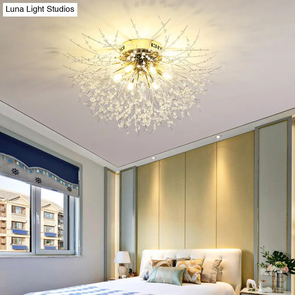 DecorBites™ DecorBites™ Contemporary Crystal Flush Mount Lamp - Silver/Gold, Warm Light - 6/8 Lights - Bedroom Ceiling Fixture - 23.5"/27.5" W