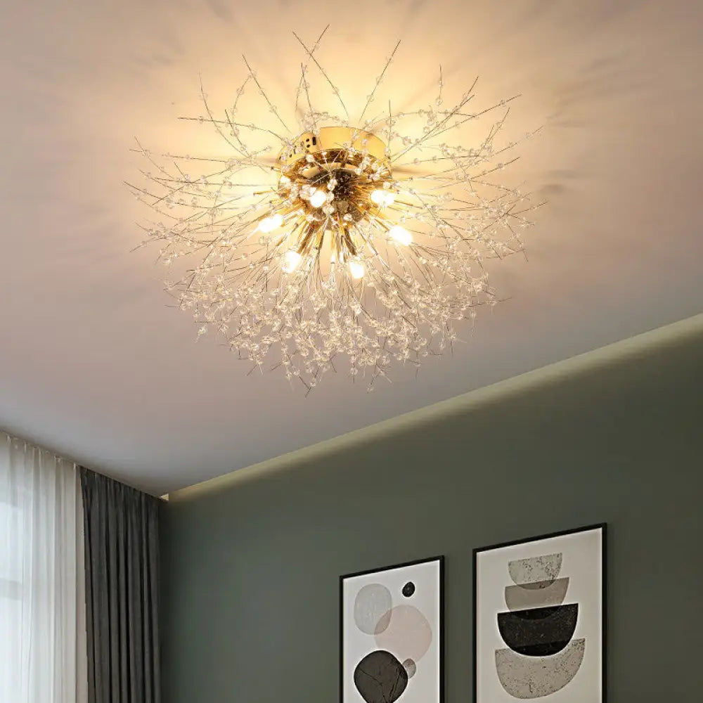 DecorBites™ DecorBites™ Contemporary Crystal Flush Mount Lamp - Silver/Gold, Warm Light - 6/8 Lights - Bedroom Ceiling Fixture - 23.5"/27.5" W