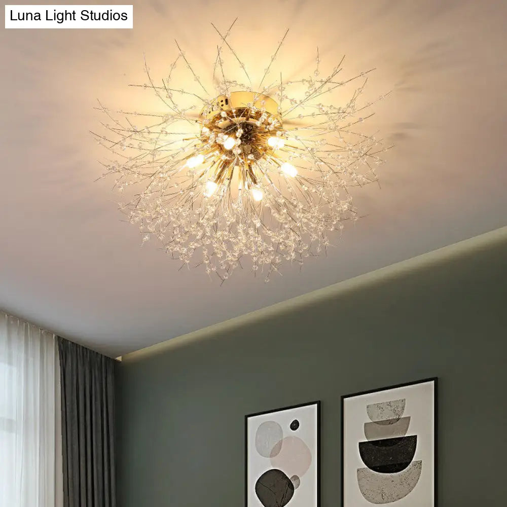 DecorBites™ DecorBites™ Contemporary Crystal Flush Mount Lamp - Silver/Gold, Warm Light - 6/8 Lights - Bedroom Ceiling Fixture - 23.5"/27.5" W