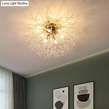 DecorBites™ DecorBites™ Contemporary Crystal Flush Mount Lamp - Silver/Gold, Warm Light - 6/8 Lights - Bedroom Ceiling Fixture - 23.5"/27.5" W