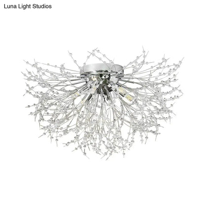 DecorBites™ DecorBites™ Contemporary Crystal Flush Mount Lamp - Silver/Gold, Warm Light - 6/8 Lights - Bedroom Ceiling Fixture - 23.5"/27.5" W