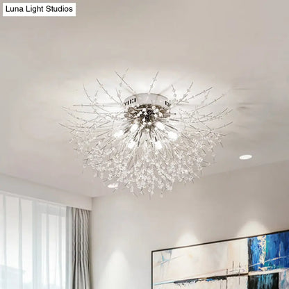 DecorBites™ DecorBites™ Contemporary Crystal Flush Mount Lamp - Silver/Gold, Warm Light - 6/8 Lights - Bedroom Ceiling Fixture - 23.5"/27.5" W