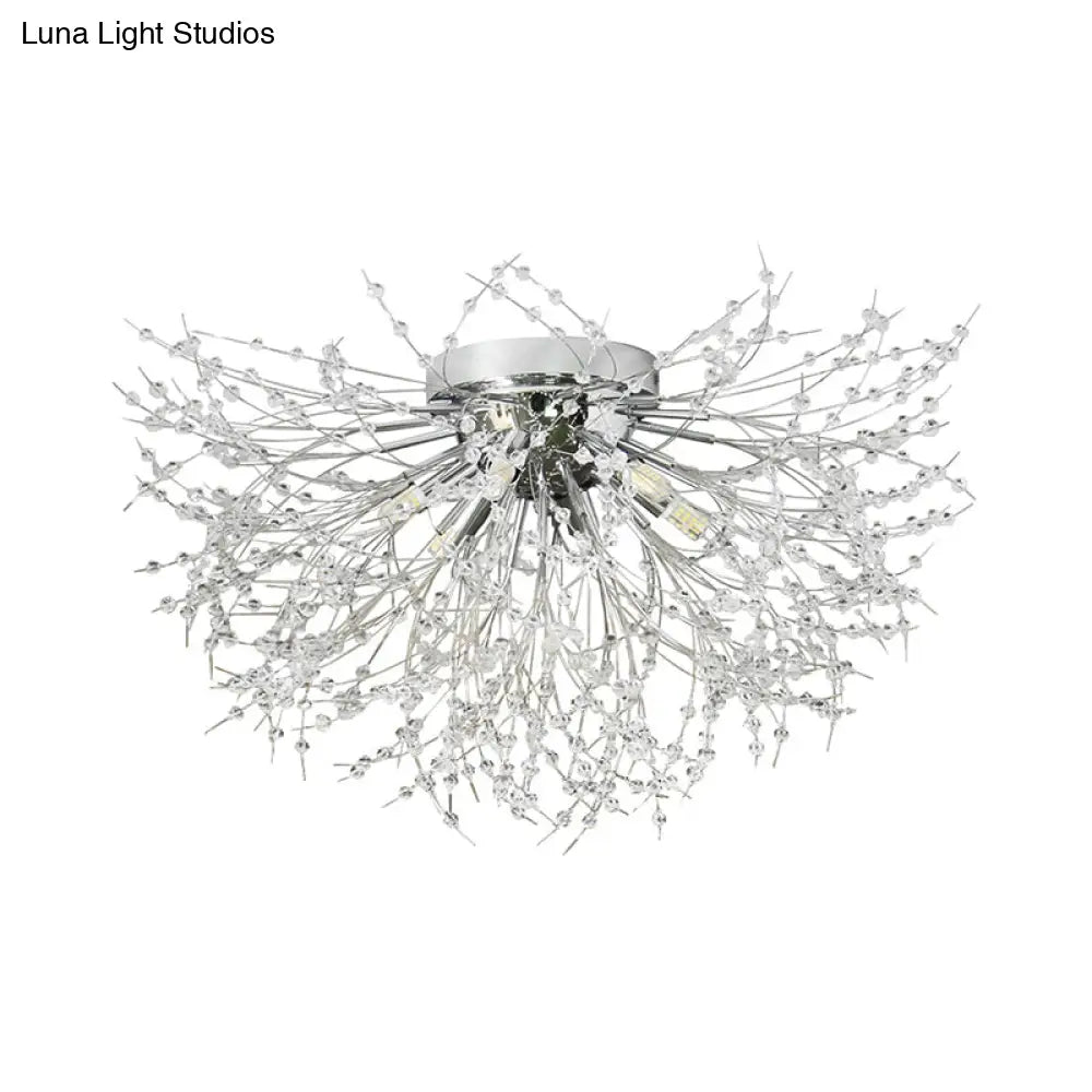 DecorBites™ DecorBites™ Contemporary Crystal Flush Mount Lamp - Silver/Gold, Warm Light - 6/8 Lights - Bedroom Ceiling Fixture - 23.5"/27.5" W